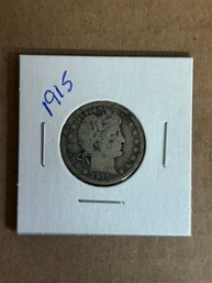 Beautiful 1915 Barber Quarter, Silver Coin