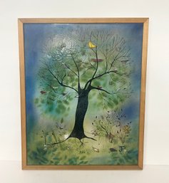 1950s Enamel On Copper Tree Of Birds Artwork By Mira Jedwabnik & Jane Padwee