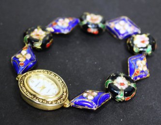 Chinese Silver And Enamel Cloisonne Banded Ladies Wristwatch