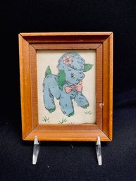 Framed Vintage Fabric Children's Little Blue Lamb