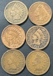 Lot Of 6 Indian Head Pennies