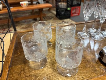 Set Of Four Glasses Vintage Etched Roses