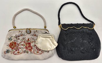 2 Vintage Beaded Handbags With Matching Change Purses