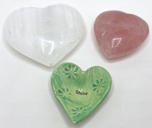 Rose & White Quartz Stone Hearts From Art Gallery In Scottsdale, Arizona  & Mini Ceramic Trinket Dish
