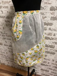 Vintage Asymmetrical Waist Apron W/ Yellow Rose Motif