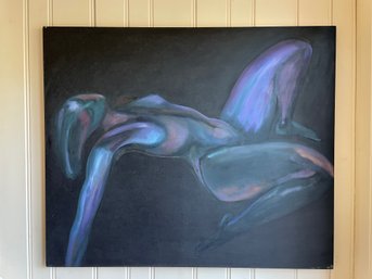 Large Oil On Canvas Entitled Blue Nude, Signed