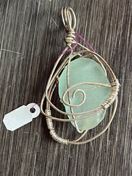 Wire Wrapped Necklace Sea Glass Pendant