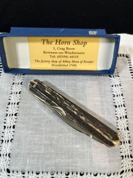 Horn Handled Pocket Knife By Abbey Horn Of Kendall England - New In Box