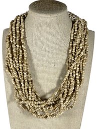 1980s Vintage Multi Strand Glass Beaded Necklace In Beige