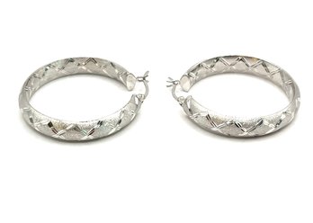 Gorgeous Large Sterling Silver Etched Hoop Earrings