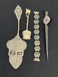 4pc Lot Mexican Silver Accessories -  Stamped 900 - Server, Spoon, Bracelet, Letter Opener 136g