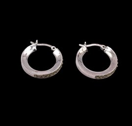 Vintage Sterling Silver With CZ Stones Hoop Earrings