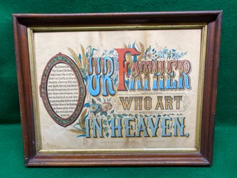 Antique 1876 Currier & Ives Our Father Who Art In Heaven In Original Frame. Civil War Era. Frame 14 1/8' X 18'