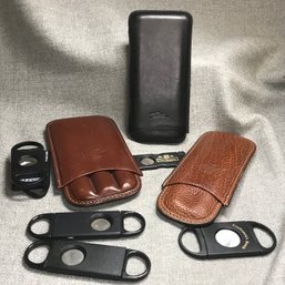 Longchamp ($189 Retail) & Pheasant ($139 Retail) Leather Cigar Cases - ALL LIKE NEW - With Nat Sherman Cutter