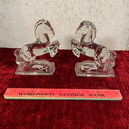 Crystal Glass Stallion Horses Bookends