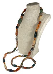 Elongated Genuine Hard Stone Agate 'peasant' Beads Necklace