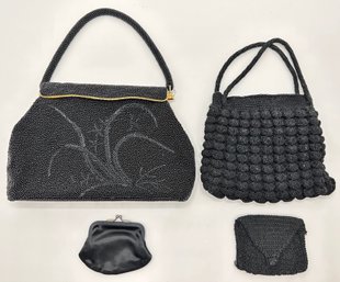 Vintage Beaded With & Crocheted Handbag, Both With Matching Change Purses