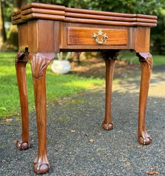 An Antique English Mahogany And Tooled Leather Game Table Console - Three Levels