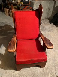 Wood Chair With Red Cushions - 1