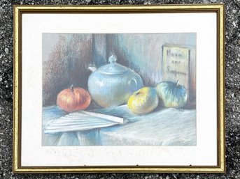 An Original Pastel, Salmagundi Club Auction, Still Life With Blue Pot, Elizabeth Josephine Quinlan