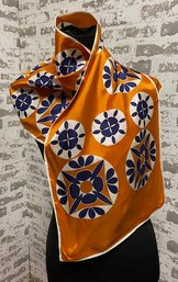 Fabulous Vintage Orange, Blue, & White Acetate Scarf