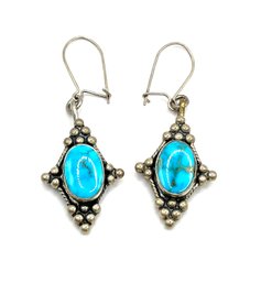 Beautiful Vintage Sterling Silver Turquoise Color Dangle Earrings