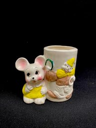 Vintag Ceramic Mouse & Clown Pencil Cup