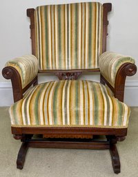 Carved Oak Upholstered Platform Rocker