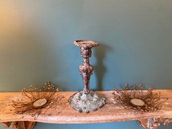 Vintage Cast Iron Candle Stick With 2 Mirrored/wired Decorative Pieces/candle Holders