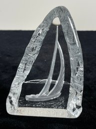 Nybro Of Sweden Crystal Sailboat Paperweight