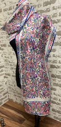 Vintage Bright & Whimsical Multicolor Paisley Acetate Twill Scarf