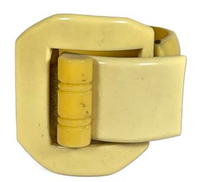 Large Vintage Ivory Color Buckle Form Bakelite Plastic Cuff Bracelet