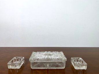 Vintage Cut Glass Cigarette Holder And Ashtray Service