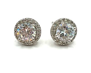 Beautiful Sterling Silver Clear Stones Stud Earrings