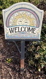 Pottery Welcome Sign On Metal Base