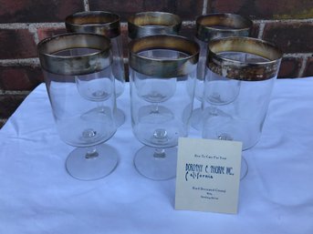 Fabulous DOROTHY THORPE MCM / Midcentury Set Of 6 Glasses With Sterling Silver Rim - With Original Card