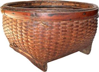 A Vintage Woven Rattan Chinese Rice Basket