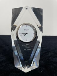 Neiman Marcus 10 Year Service Award Clear Crystal Mantel Desk Clock