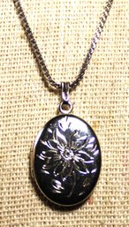 Vintage Sterling Silver Chain And Locket Having Floral Engraving