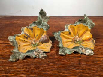 Lovely PairAntique Flower Bookends - LVL - Lulu Verhoren Lavell - Great Worn & Rusty Paint - Nice Antique Pair