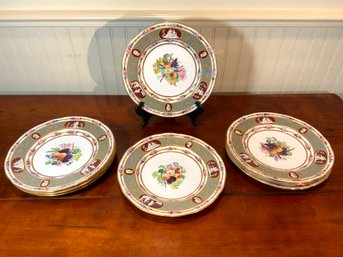 Set Of 8 Elaborate English Porcelain Dinner Plates