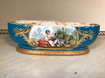 Wonderful Antique Oblong Porcelain Piece - Bronze Mounted - Hand Painted - Sevres Style Marks - Signed A MAX