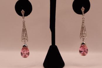 Nolan Miller Pink Glass With Clear Rhinestones Pierced Earrings