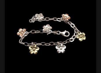 Vintage Italian Sterling Silver Flower Charm Bracelet