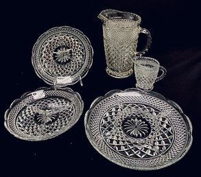 5 Pieces Vintage Wexford Waffle Serving Pieces By Anchor Hocking