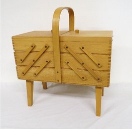 Mid-Century Blonde Maple Accordion Sewing Basket / Caddy