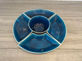 Italian Mid Century Blue Ceramic 5 Piece Serving Set