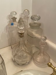 TWO ANTIQUE DECANTERS AND TWO APOTHECARIES