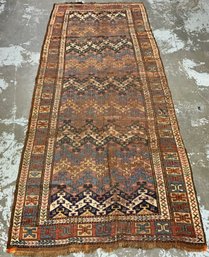 Large Antique Hand Woven Tribal Rug ~ 10 FT 2 IN X 47 IN ~