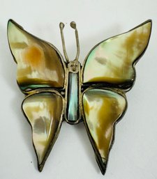 VINTAGE MEXICAN STERLING SILVER ABALONE MOP BUTTERFLY BROOCH